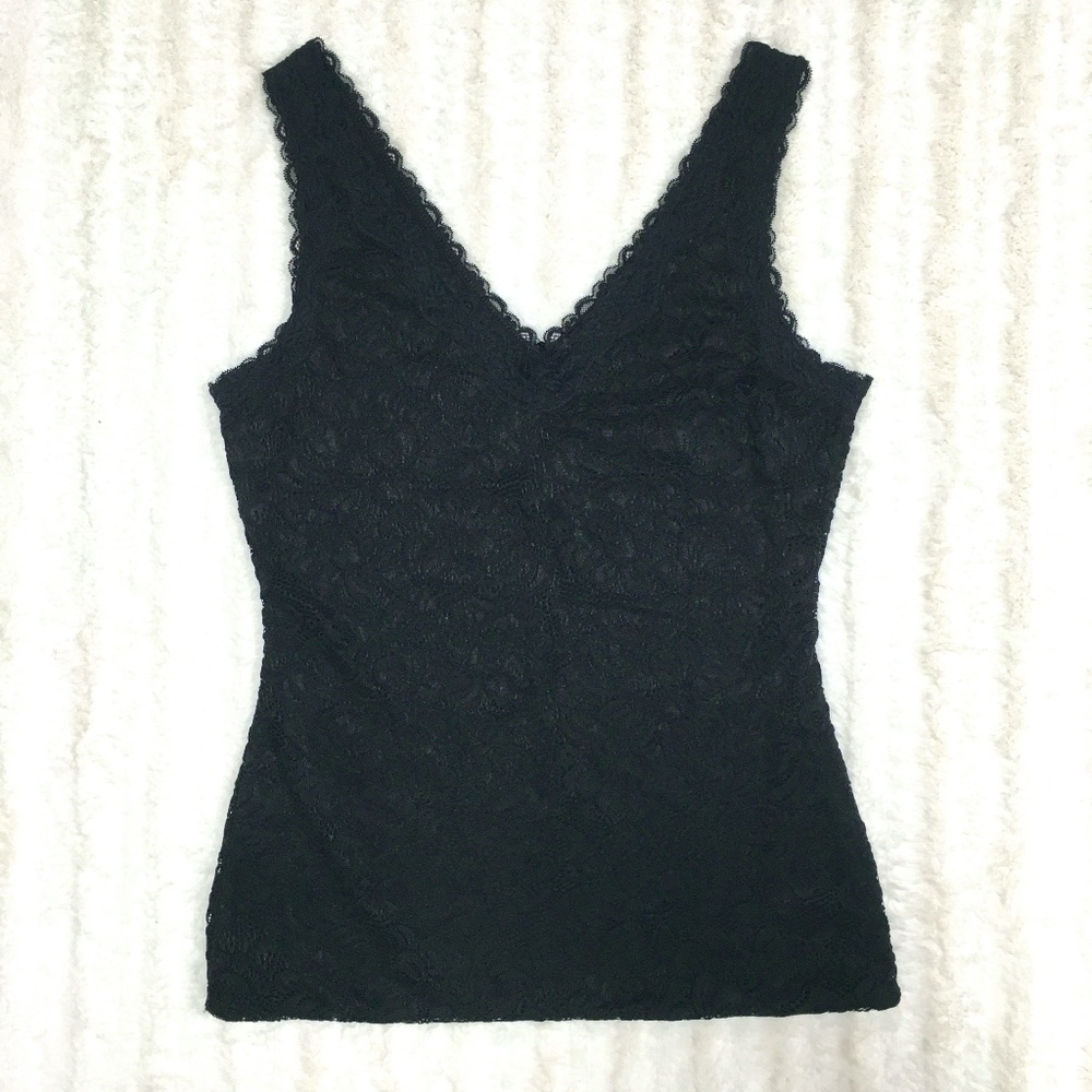 WHBM Black Lace V-Neck Tank - Sz S
